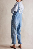 Greatnfb V Neck Pocketed Sleeveless Denim Jumpsuits