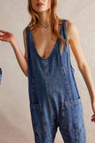 Greatnfb V Neck Pocketed Sleeveless Denim Jumpsuits