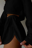 Greatnfb Hollow Long Sleeve Shorts Slit Two-Piece Set