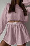 Greatnfb Hollow Long Sleeve Shorts Slit Two-Piece Set