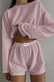 Greatnfb Hollow Long Sleeve Shorts Slit Two-Piece Set