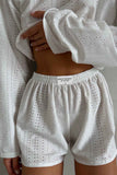 Greatnfb Hollow Long Sleeve Shorts Slit Two-Piece Set