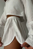 Greatnfb Hollow Long Sleeve Shorts Slit Two-Piece Set